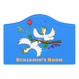 Cute funny cockatoo birds cartoon door sign