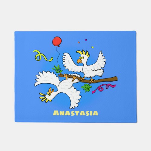 Cute funny cockatoo birds cartoon doormat