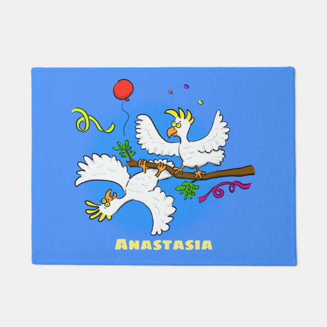 Cute funny cockatoo birds cartoon doormat (Front)