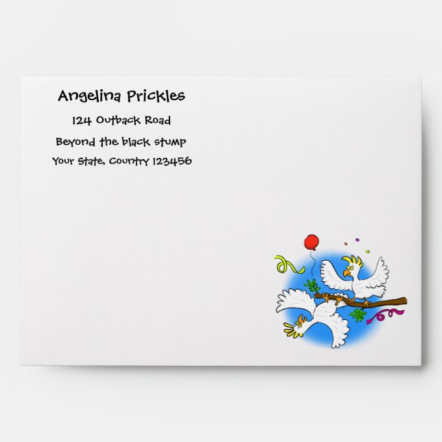 Cute funny cockatoo birds cartoon envelope (Front)