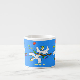 Cute funny cockatoo birds cartoon espresso cup