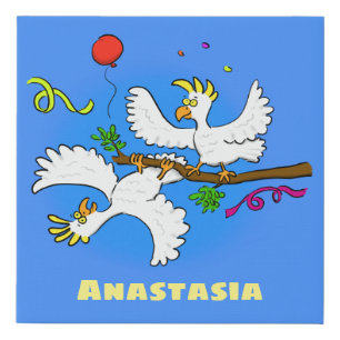 Cute funny cockatoo birds cartoon faux canvas print