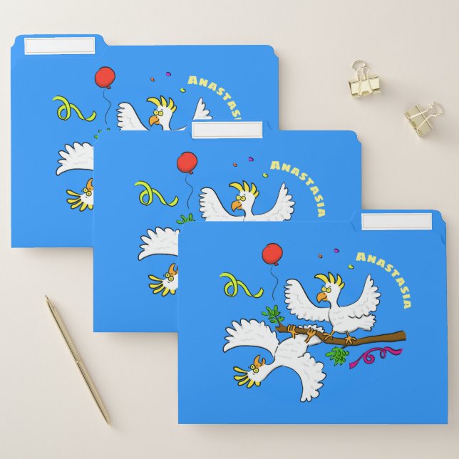 Cute funny cockatoo birds cartoon file folder (Set)