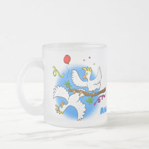 Cute funny cockatoo birds cartoon frosted glass coffee mug