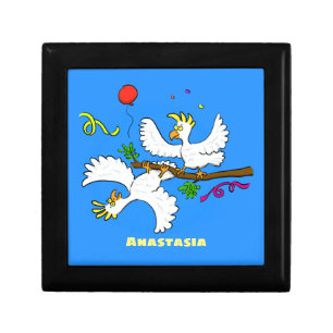 Cute funny cockatoo birds cartoon gift box