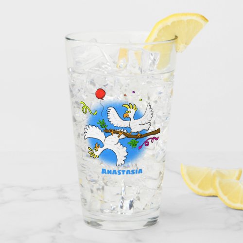 Cute funny cockatoo birds cartoon glass