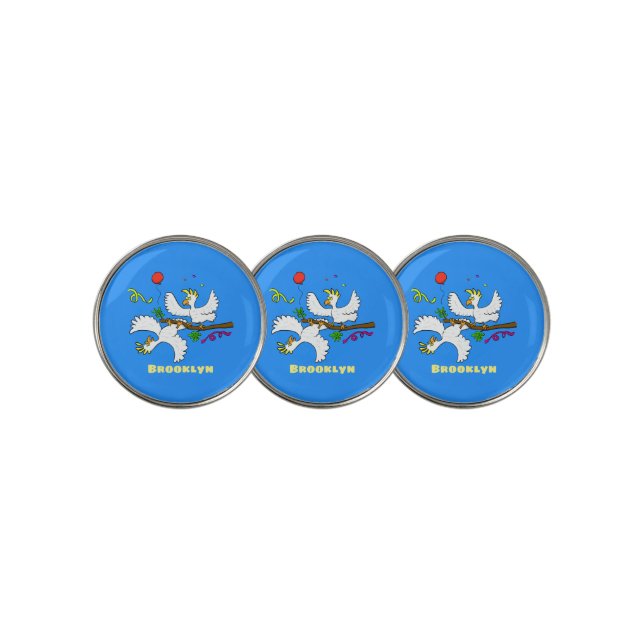 Cute funny cockatoo birds cartoon golf ball marker (3 Up)