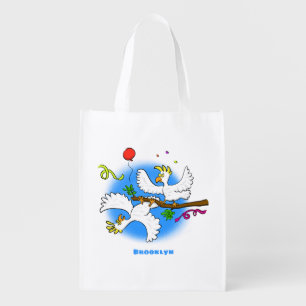 Cute funny cockatoo birds cartoon grocery bag