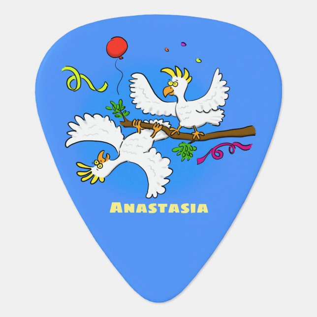 Cute funny cockatoo birds cartoon guitar pick (Front)