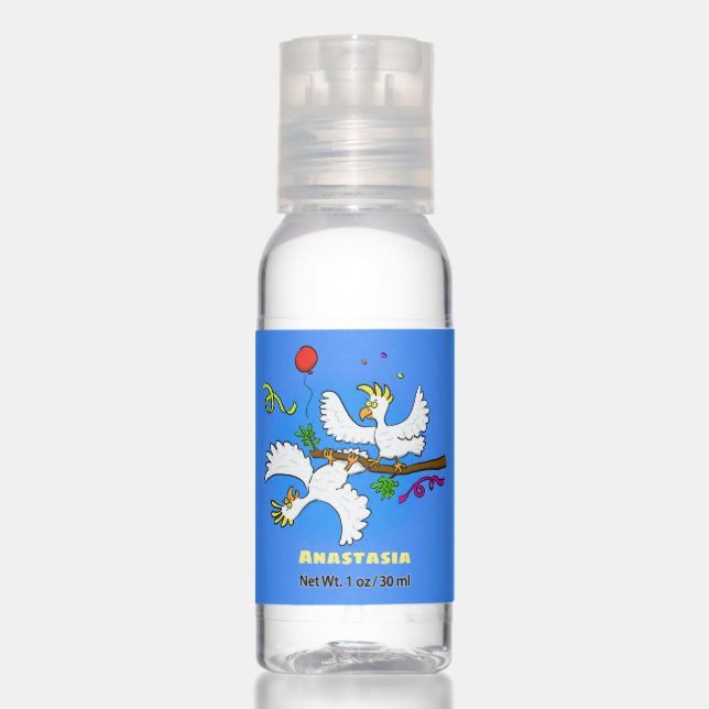 Cute funny cockatoo birds cartoon hand sanitizer (Front)