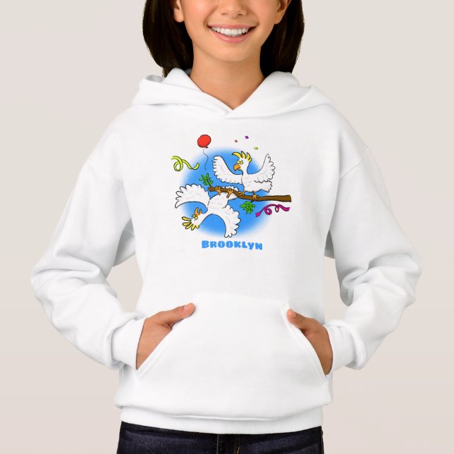 Cute funny cockatoo birds cartoon hoodie (Front)
