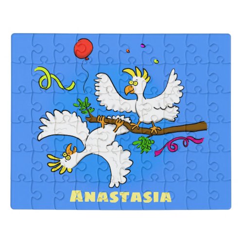Cute funny cockatoo birds cartoon jigsaw puzzle