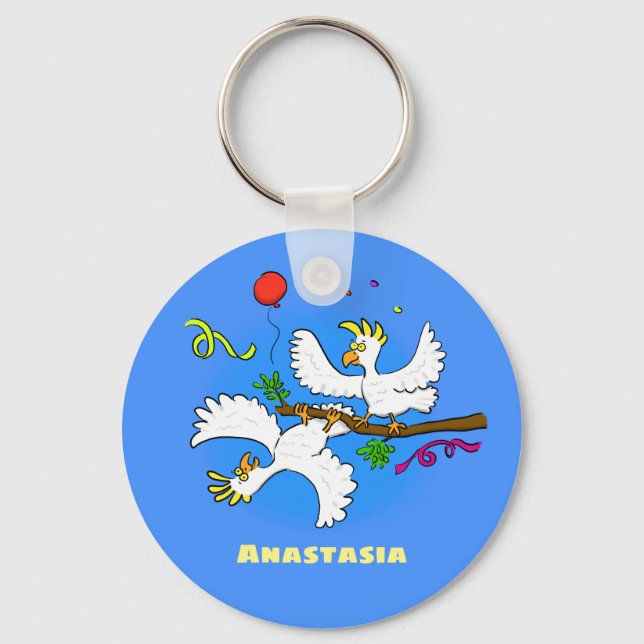 Cute funny cockatoo birds cartoon keychain (Front)