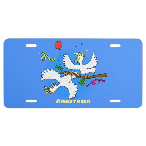 Cute funny cockatoo birds cartoon license plate