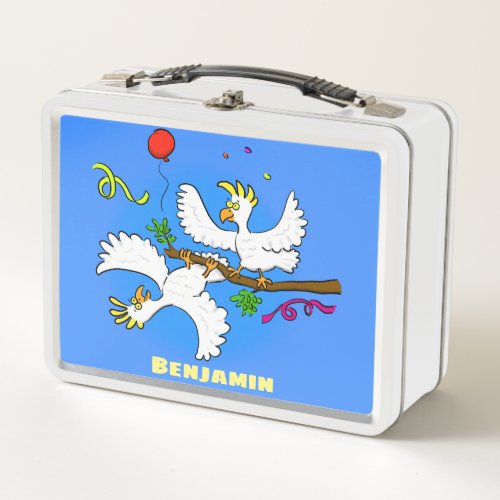 Cute funny cockatoo birds cartoon metal lunch box