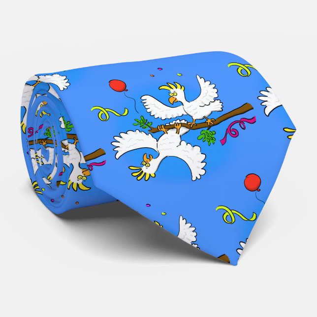 Cute funny cockatoo birds cartoon neck tie (Rolled)