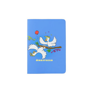 Cute funny cockatoo birds cartoon passport holder