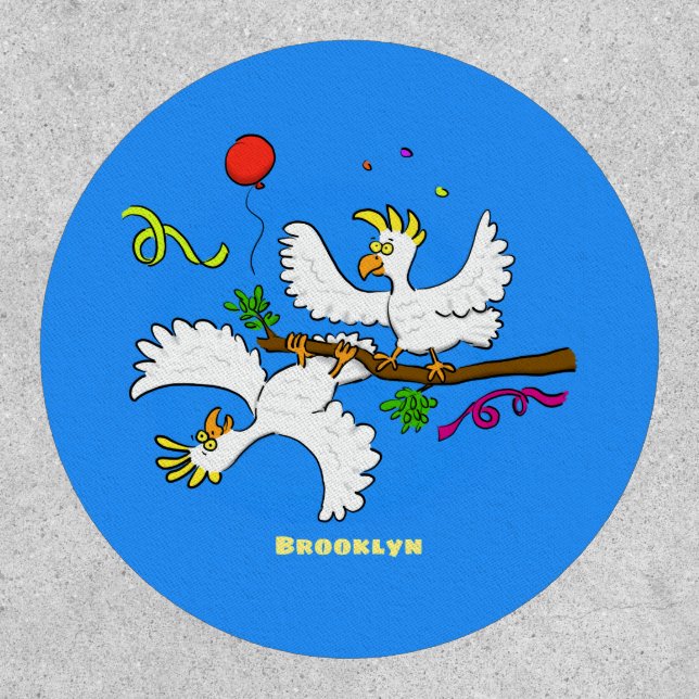 Cute funny cockatoo birds cartoon patch (Front)