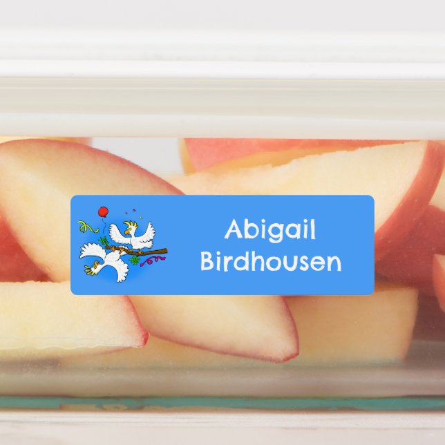 Cute funny cockatoo birds cartoon personalized labels (Affixed)