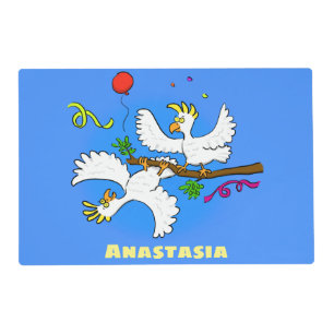 Cute funny cockatoo birds cartoon placemat