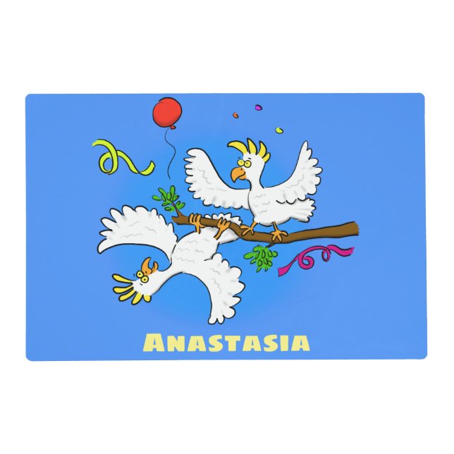 Cute funny cockatoo birds cartoon placemat (Front)