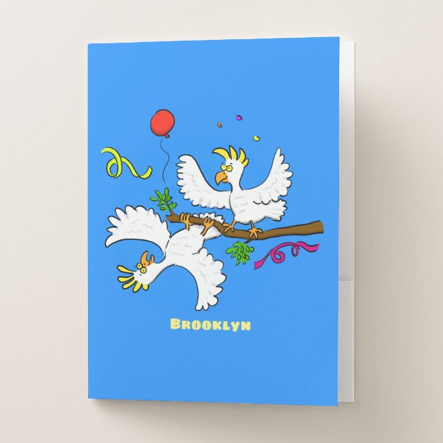 Cute funny cockatoo birds cartoon pocket folder (Front)
