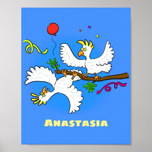Cute funny cockatoo birds cartoon poster