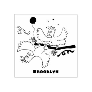 Cute funny cockatoo birds cartoon rubber stamp