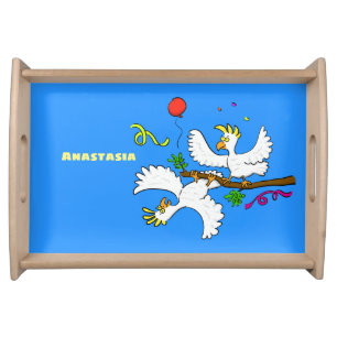 Cute funny cockatoo birds cartoon serving tray