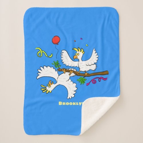 Cute funny cockatoo birds cartoon sherpa blanket