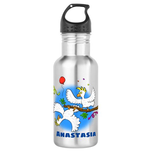 Cute funny cockatoo birds cartoon stainless steel water bottle