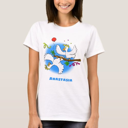 Cute funny cockatoo birds cartoon T_Shirt