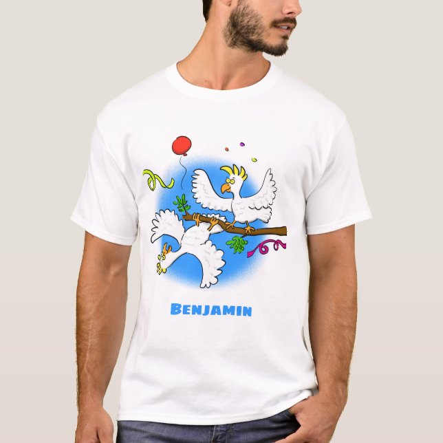 Cute funny cockatoo birds cartoon T-Shirt (Front)