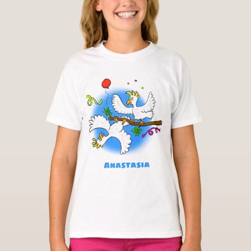 Cute funny cockatoo birds cartoon T_Shirt