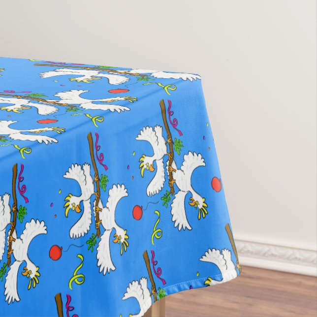 Cute funny cockatoo birds cartoon tablecloth (In Situ)