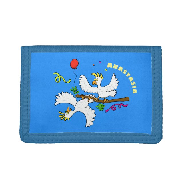 Cute funny cockatoo birds cartoon trifold wallet (Front)