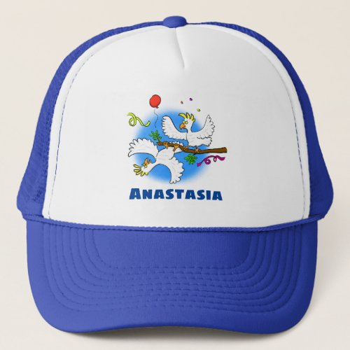 Cute funny cockatoo birds cartoon trucker hat