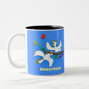 Cute funny cockatoo birds cartoon Two-Tone coffee mug