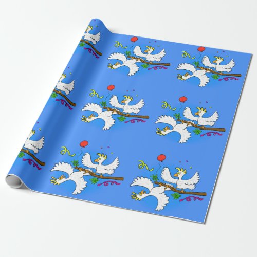 Cute funny cockatoo birds cartoon wrapping paper