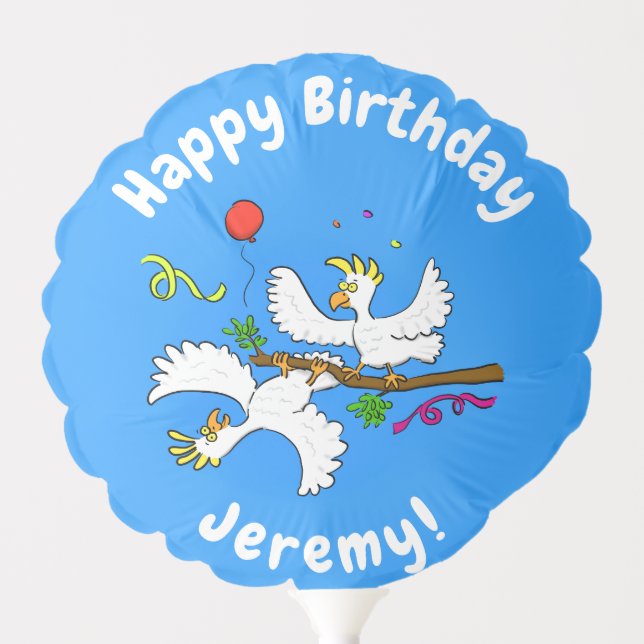 Cute funny cockatoo birds party cartoon balloon (Front)