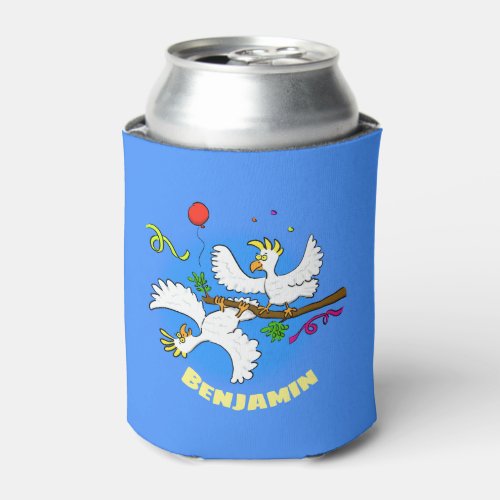 Cute funny cockatoo birds party cartoon can cooler