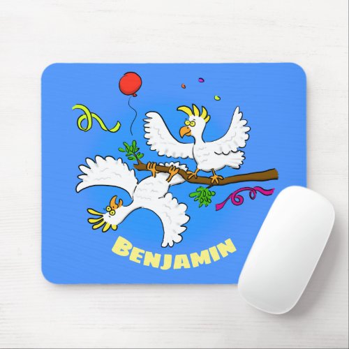 Cute funny cockatoo birds party cartoon mouse pad