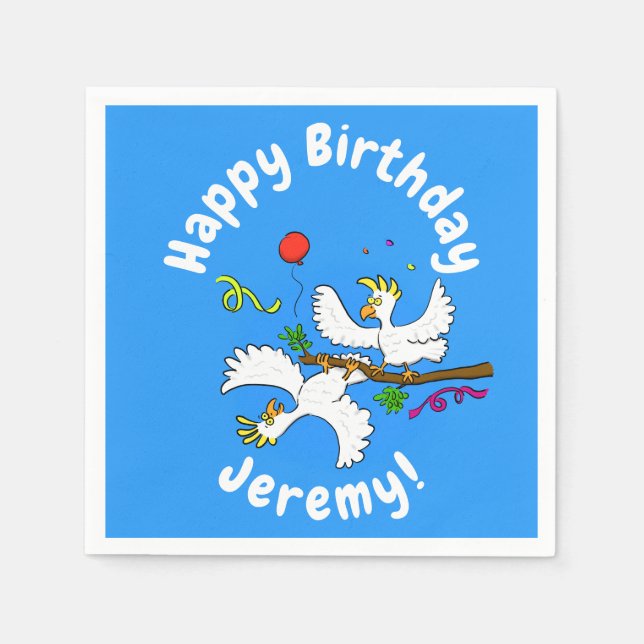 Cute funny cockatoo birds party cartoon napkins (Front)