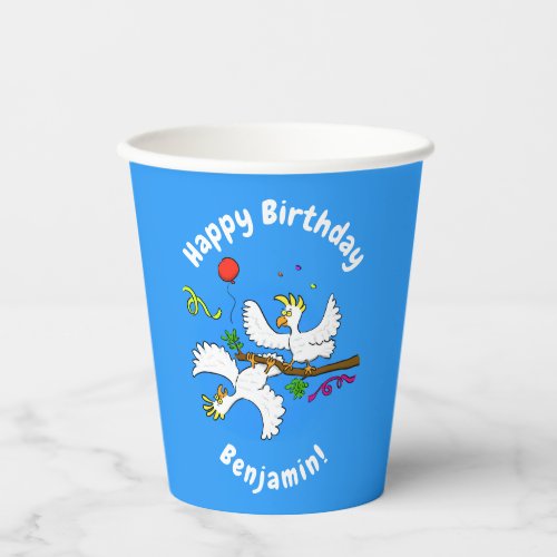 Cute funny cockatoo birds party cartoon paper cups