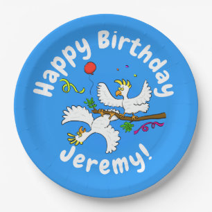 Cute funny cockatoo birds party cartoon paper plates