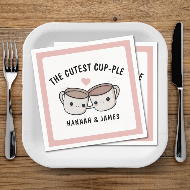 Cute Funny Coffee Cup Couple Wedding Anniversary Napkins (Cute Funny Coffee Cup Couple Wedding Anniversary Napkins)