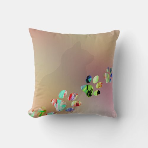Cute Funny Colorful Cat Paw Throw Pillow