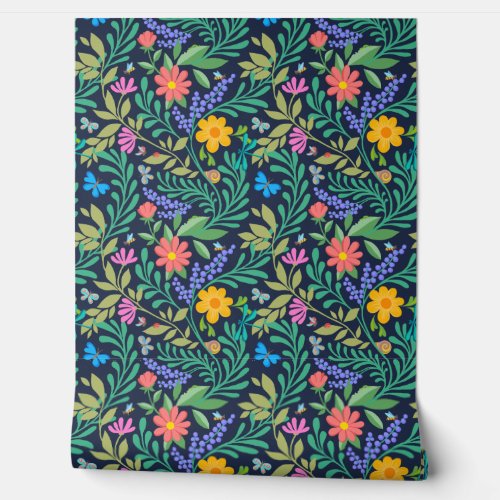 Cute Funny Colorful Floral Elegant Happy Navy Blue Wallpaper