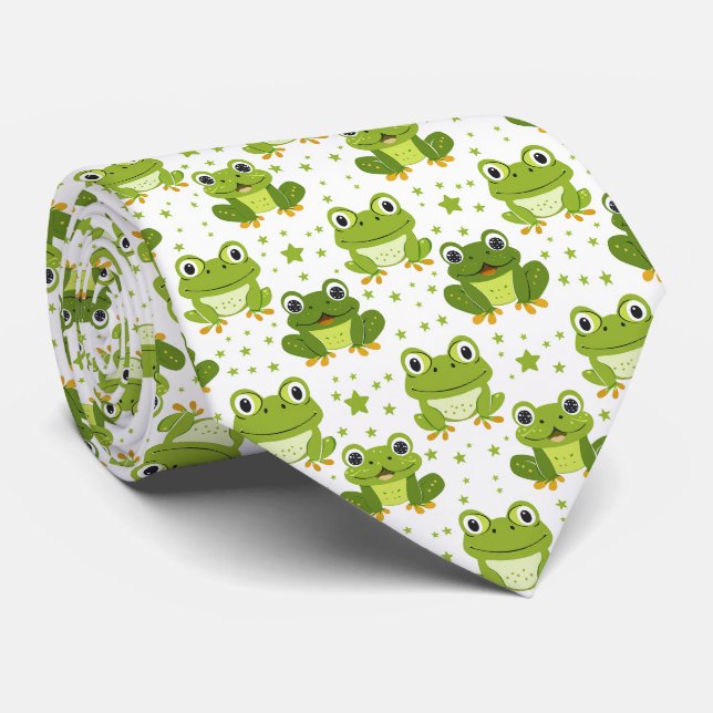 Cute Funny Colorful Frog Neck Tie (Rolled)