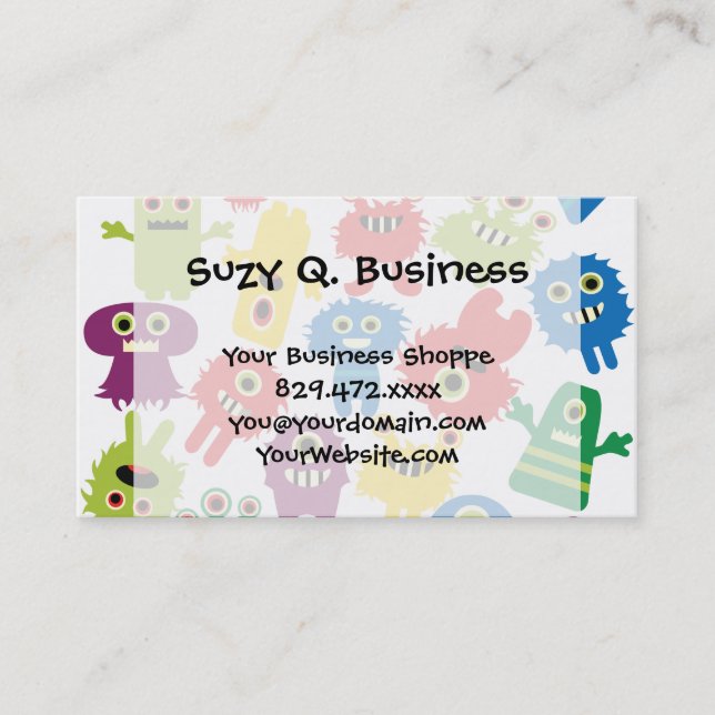 Cute Funny Colorful Monsters Pattern Business Card (Front)